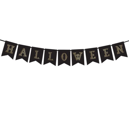 Halloween pynt - Sort banner med guldbogstaver - 175cm