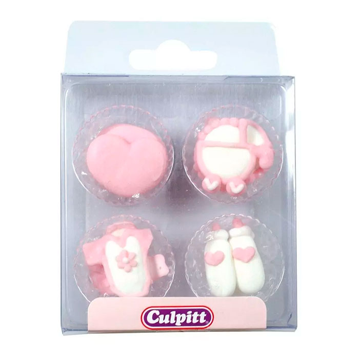 Sukkerpynt Baby Tema Pink 12 stk. - Culpitt