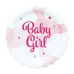 Formede Paptallerkener "Baby Girl" (8 stk - 19 cm) – Lyserød Bodysuit-design