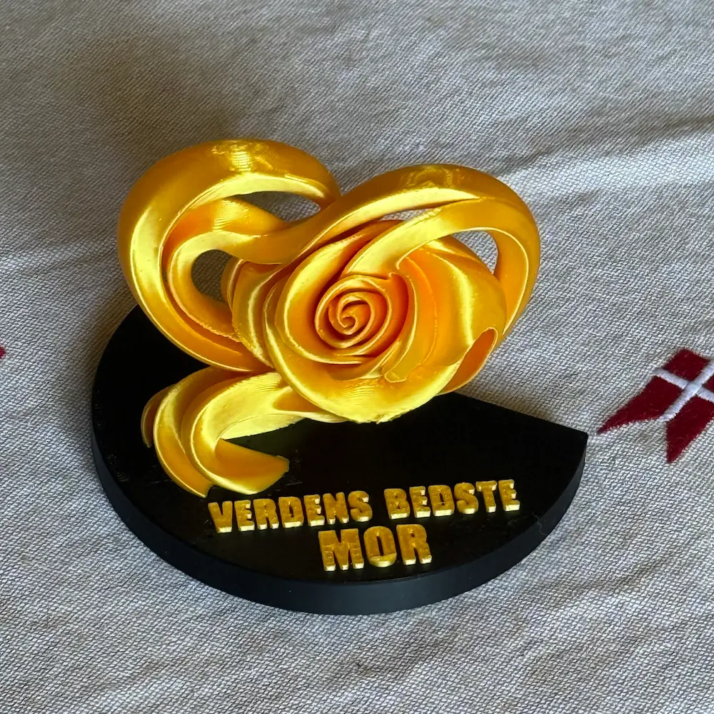 3D-printet Hjerte-Rose Figur - Verdens Bedste Mor - Billede 2