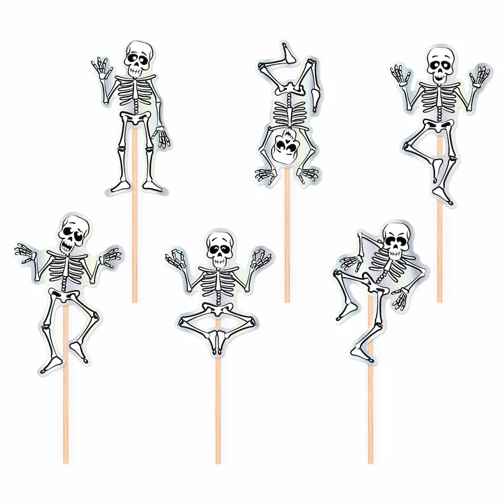 Halloween Kagepynt Toppers med Dansende Skeletter - 6 stk.