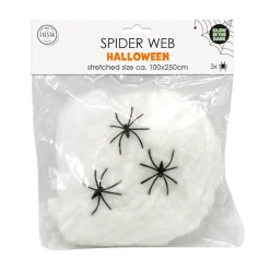 Kunstigt Spindelvæv Glow in the Dark 20 g med 3 Edderkopper