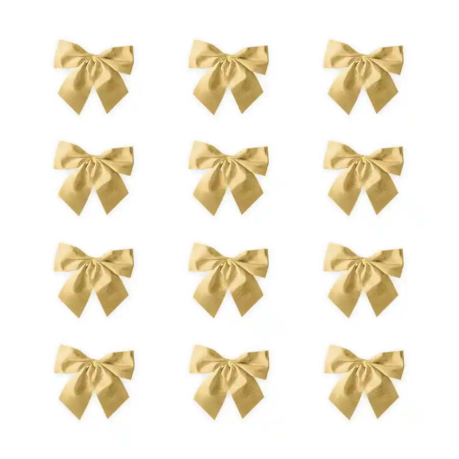 Julesløjfer i guld – 5 × 5,5 cm, 12 stk. – PartyPal